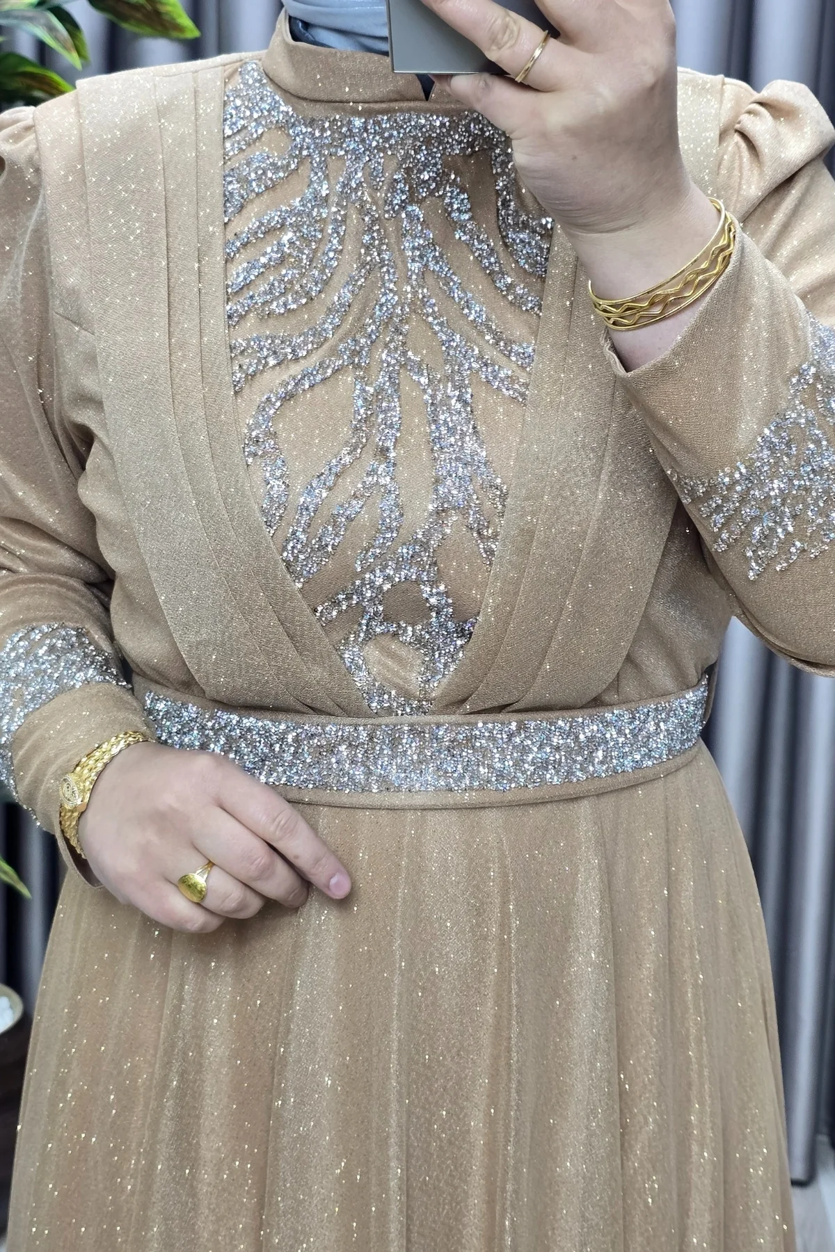 Kadın Tesettür Giyim Büyük Beden V Taşlı Abiye