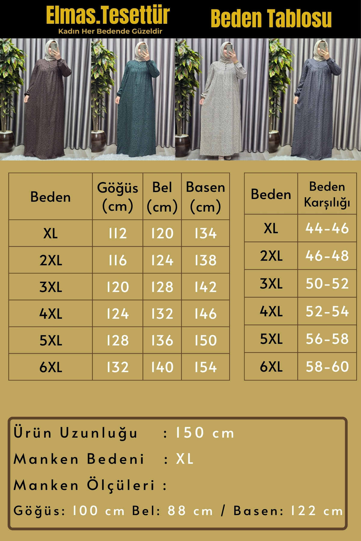 Kadın Tesettür Giyim Büyük Beden Yaprak Desenli Tam Robalı Elbise