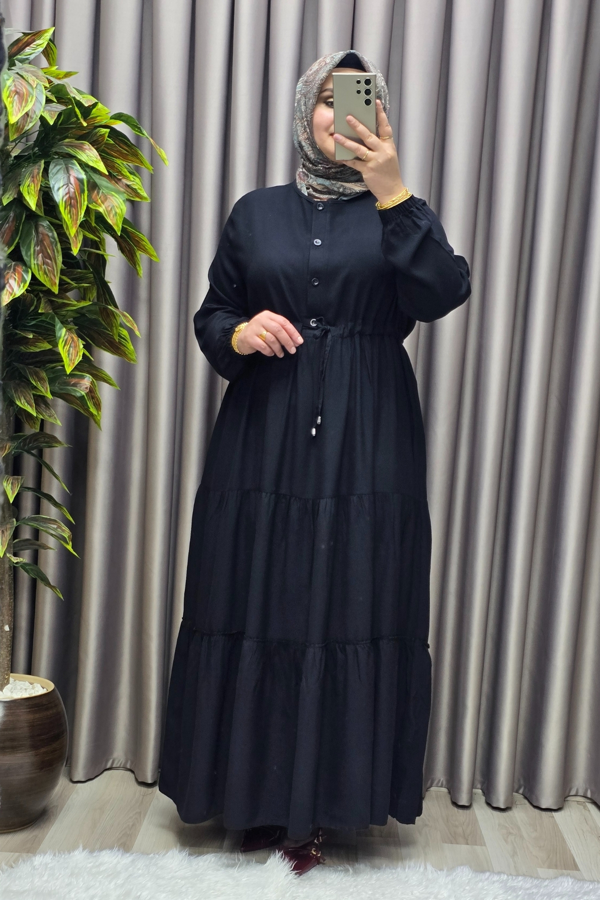 Kadın Tesettür Giyim Büyük Beden Üç Katlı Elbise