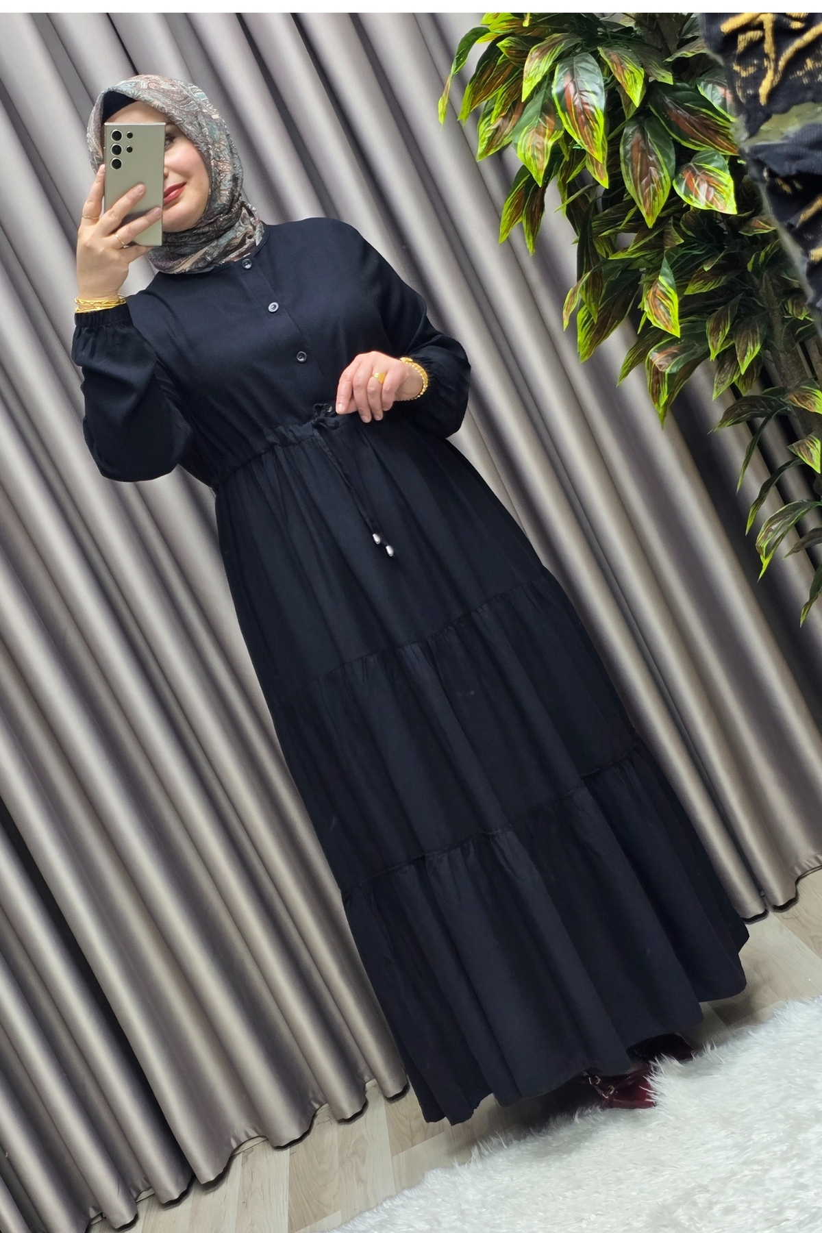 Kadın Tesettür Giyim Büyük Beden Üç Katlı Elbise