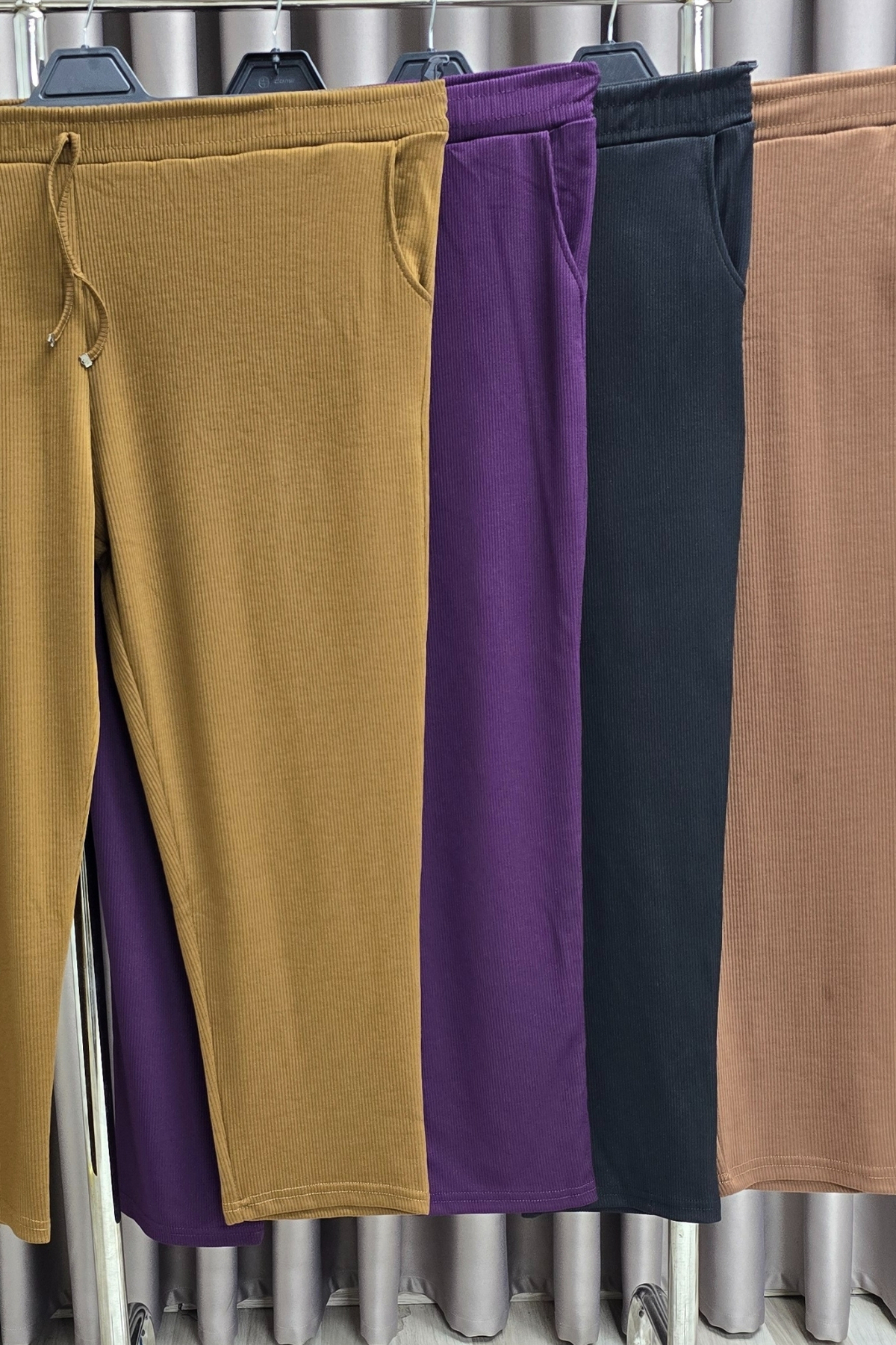 Kadın Tesettür Giyim Büyük Beden Fitilli Örme Pantolon