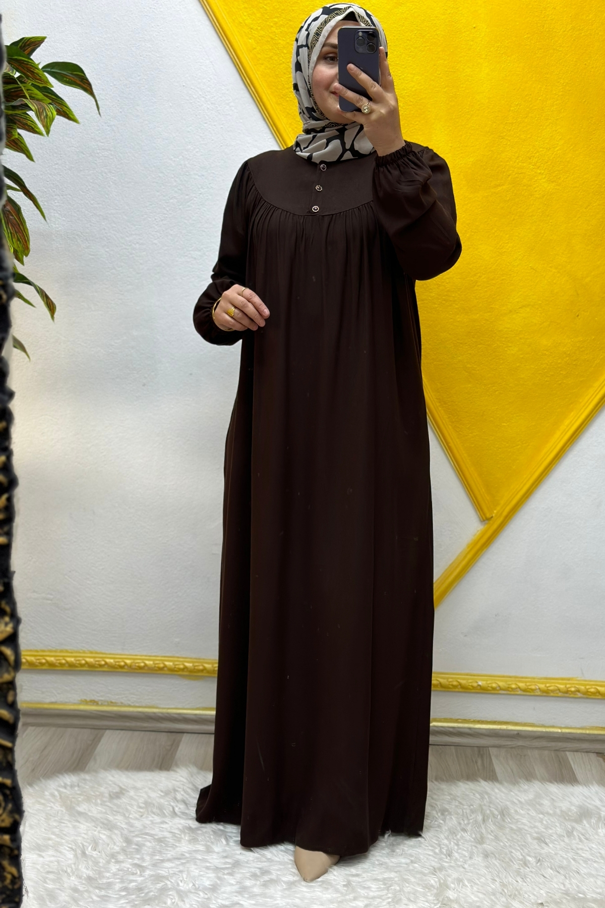 Kadın Tesettür Giyim Büyük Beden Tek Renk Tam Robalı Elbise