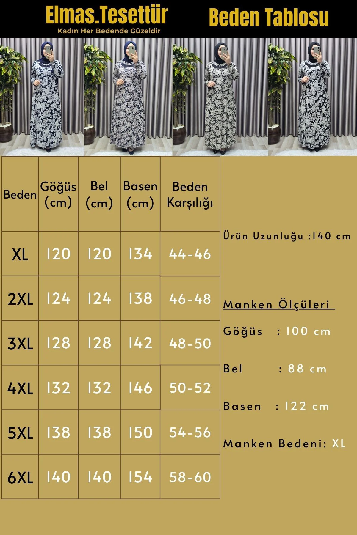 Kadın Tesettür Giyim Büyük Beden Pamuklu Anne Elbise - Görsel 3