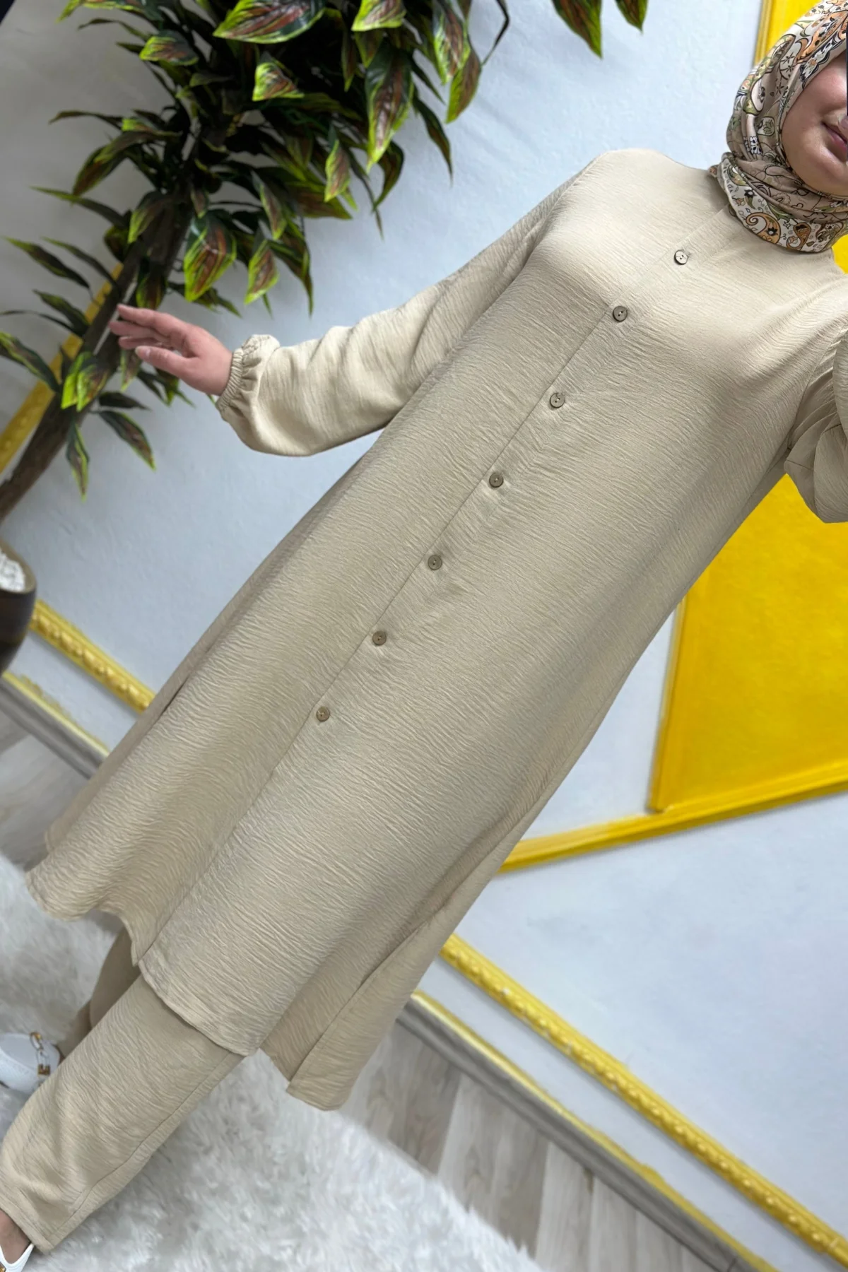 Kadın Tesettür Giyim Büyük Beden Pantolonlu Aerobin İkili Takım