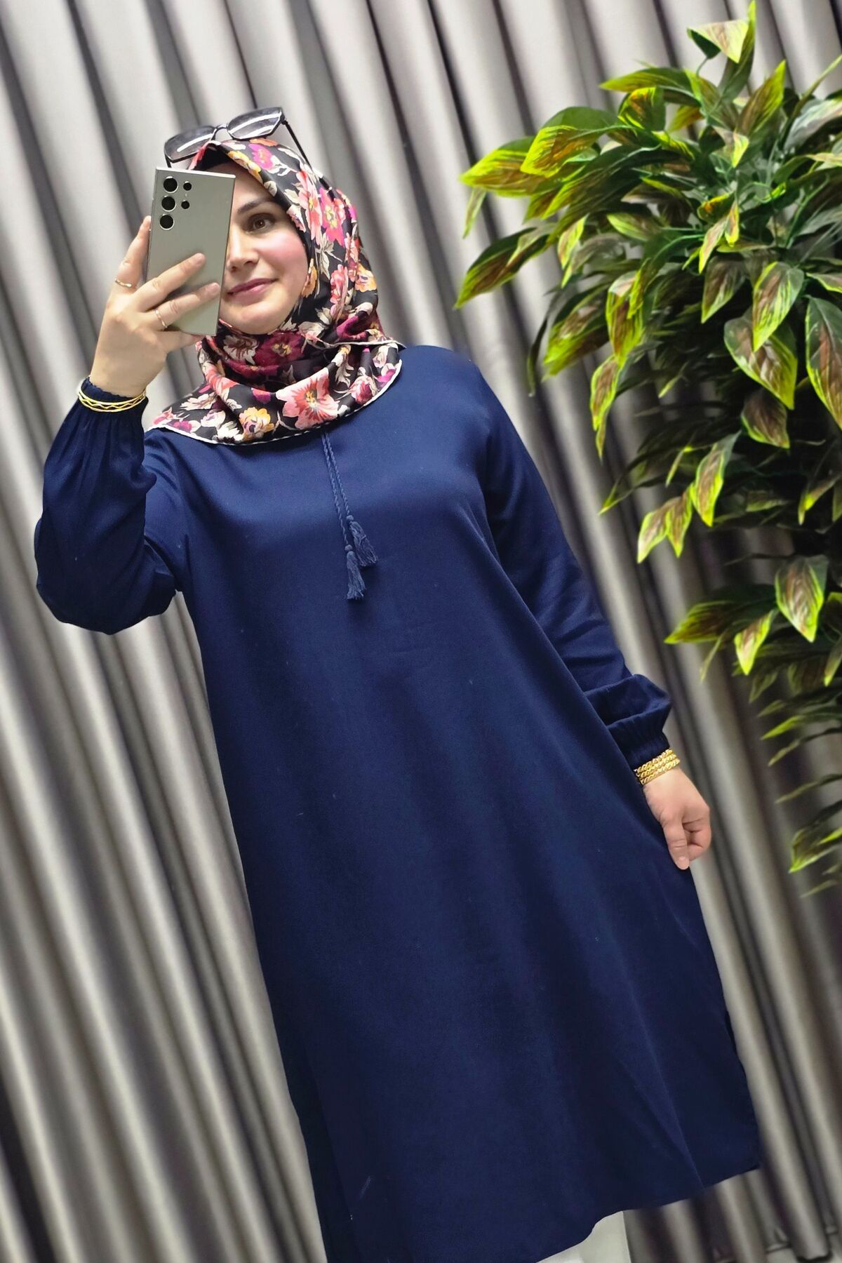 Elmas Tesettür Kadın Tesettür Giyim Büyük Beden Tek Renk İpli Tunik