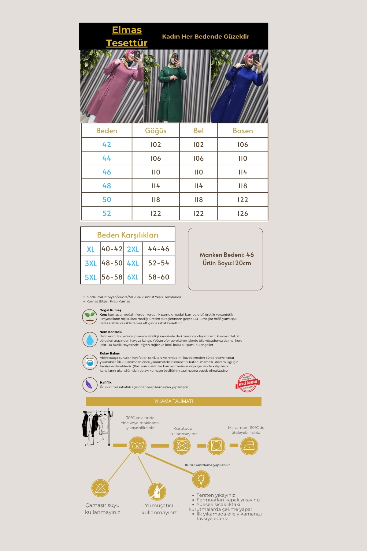 Kadın Tesettür Giyim Krep Abiye Tunik