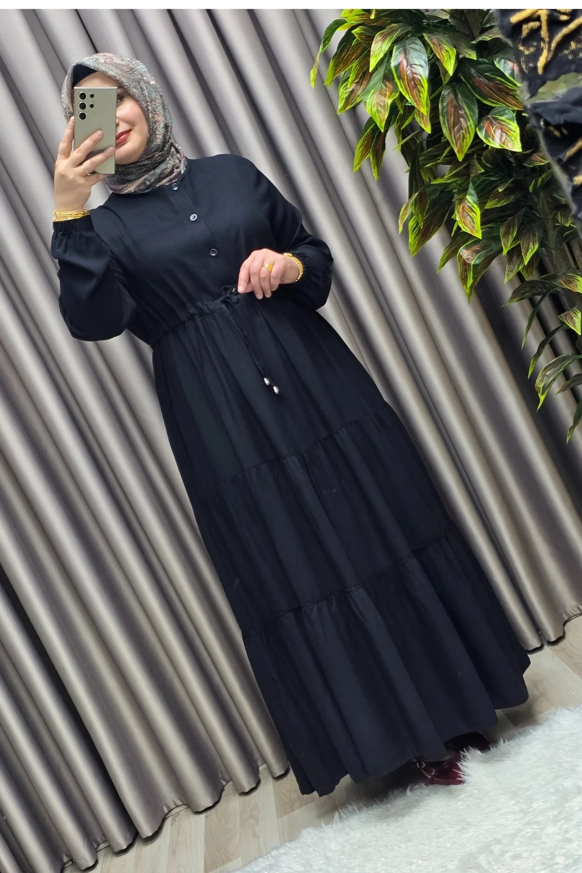 Kadın Tesettür Giyim Büyük Beden Üç Katlı Elbise