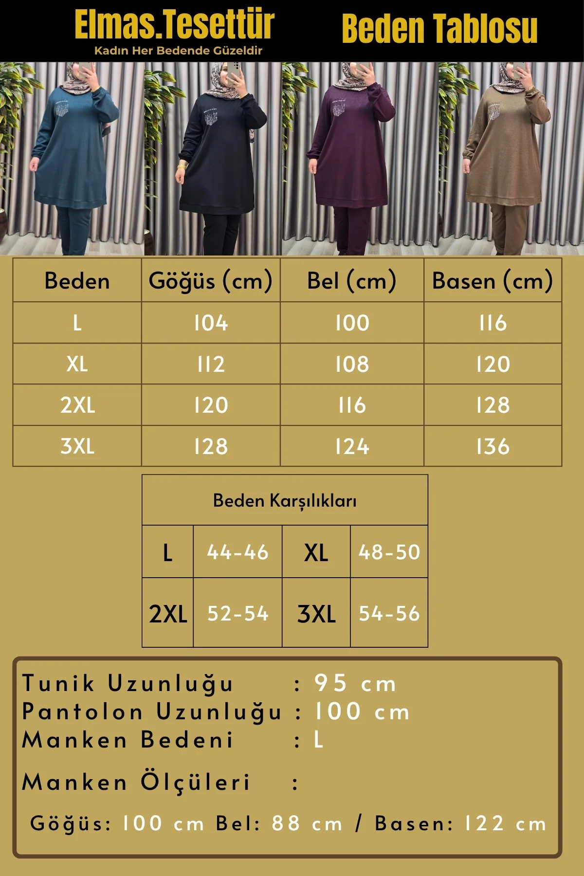 Kadın Tesettür Giyim Büyük Beden Cebi Taş İşlmeli İkili Takım