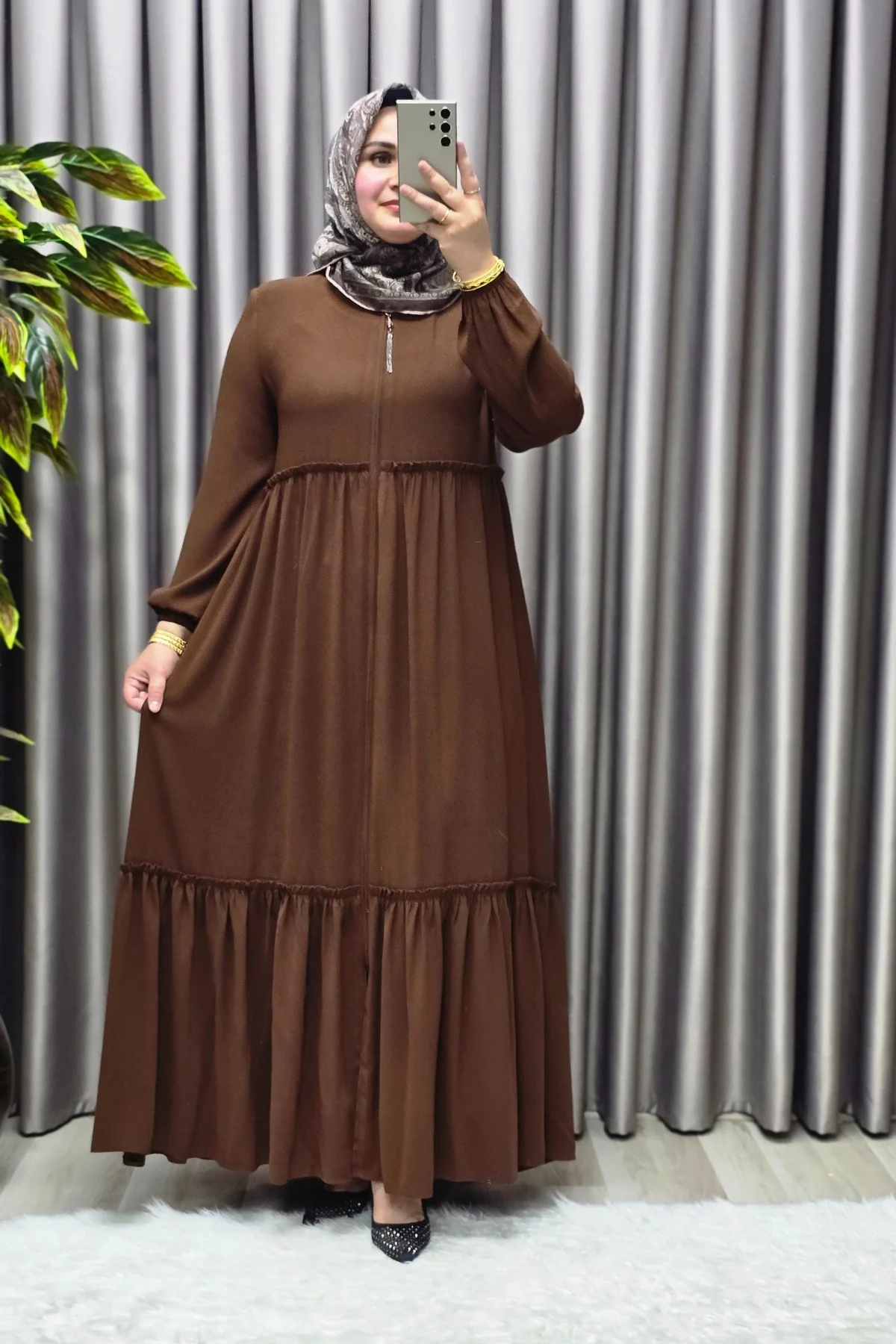 Kadın Tesettür Giyim Büyük Beden İki Katlı Ferace