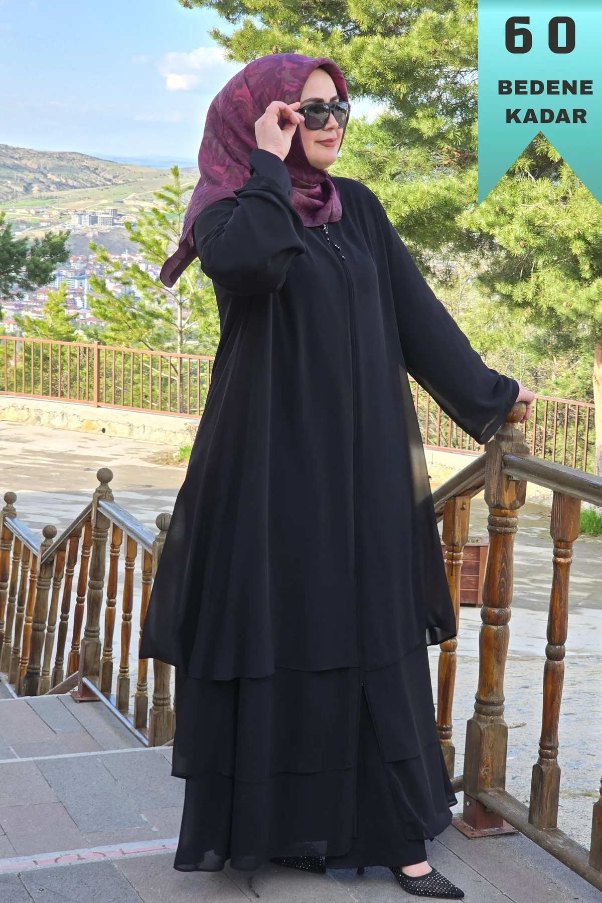 Kadın Tesettür Giyim Büyük Beden Üç Katlı Astarlı Abaya Ferace