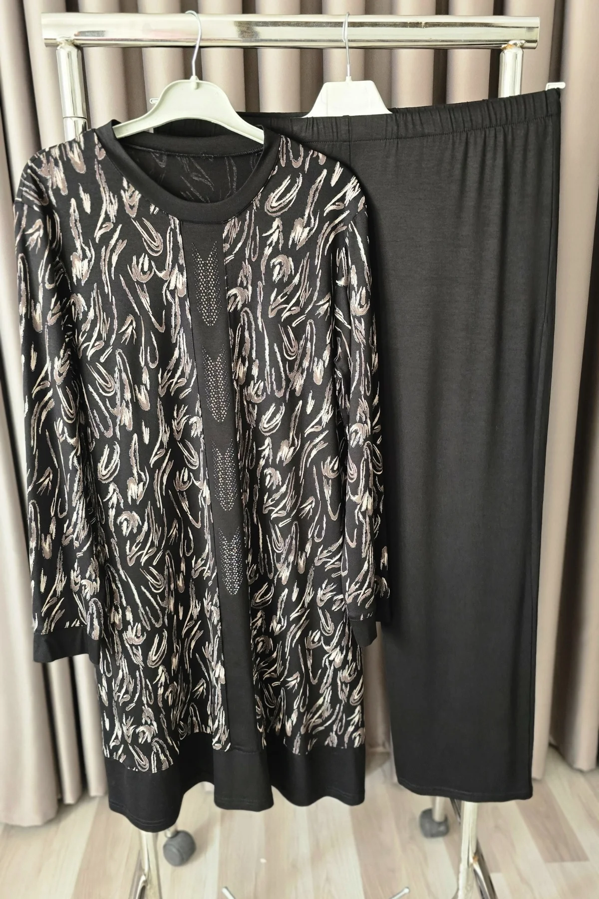 Kadın Tesettür Giyim Büyük Beden Şerit Desenli Nisa Takım