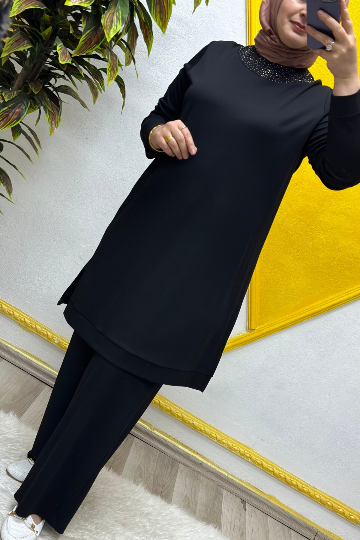 Kadın Tesettür Giyim Büyük Beden Pantolonlu Ecrin İkili Takım