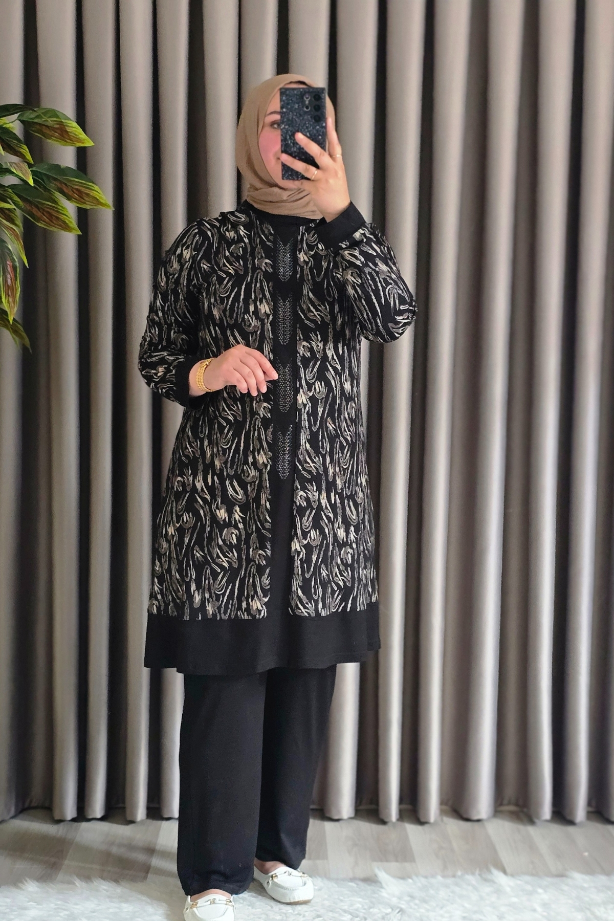 Elmas Tesettür Kadın Tesettür Giyim Büyük Beden Şerit Desenli Nisa Takım