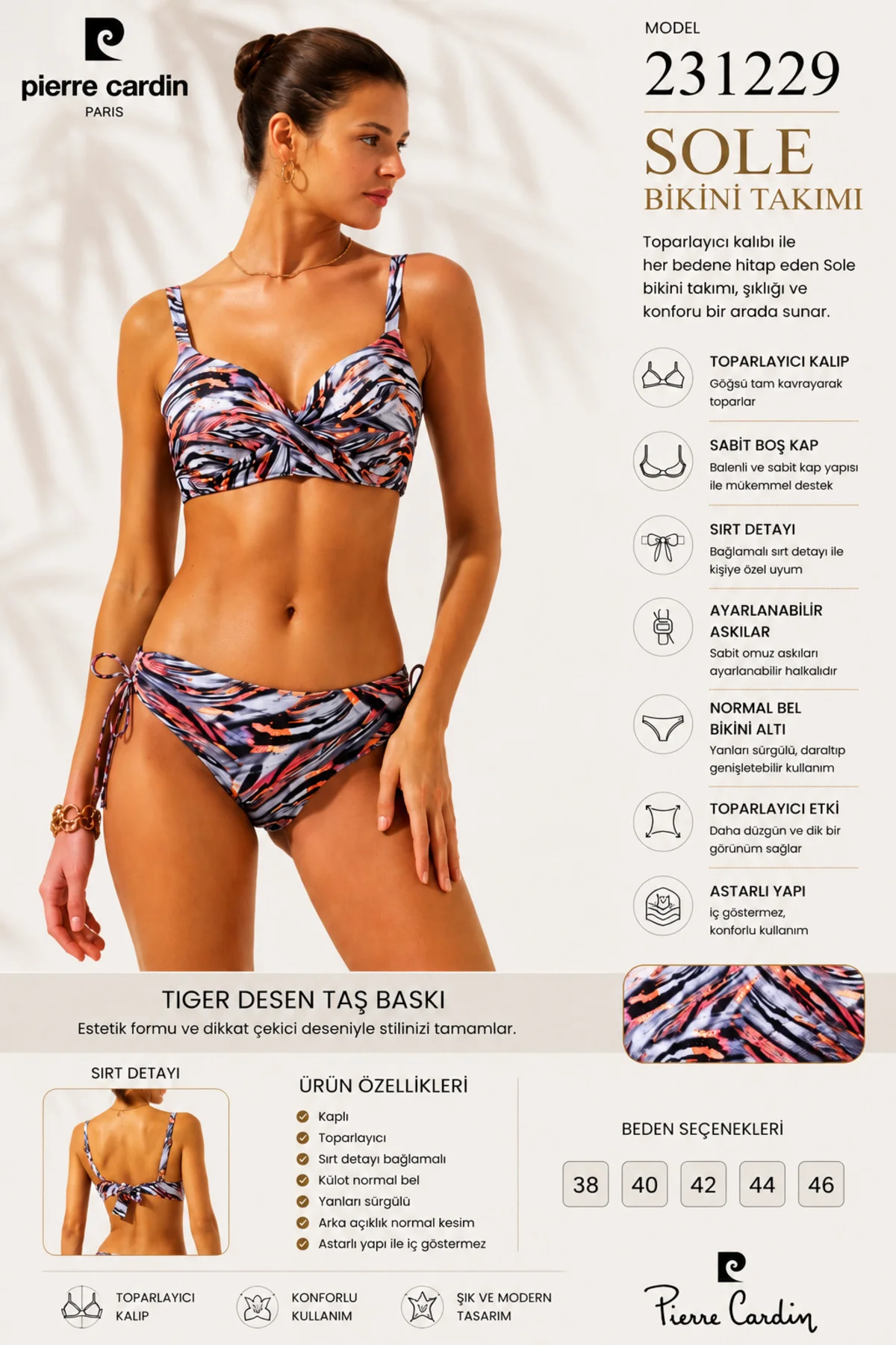 Kadın Tiger Kaplan Desenli Sole Kaplı Toparlayıcı Bikini