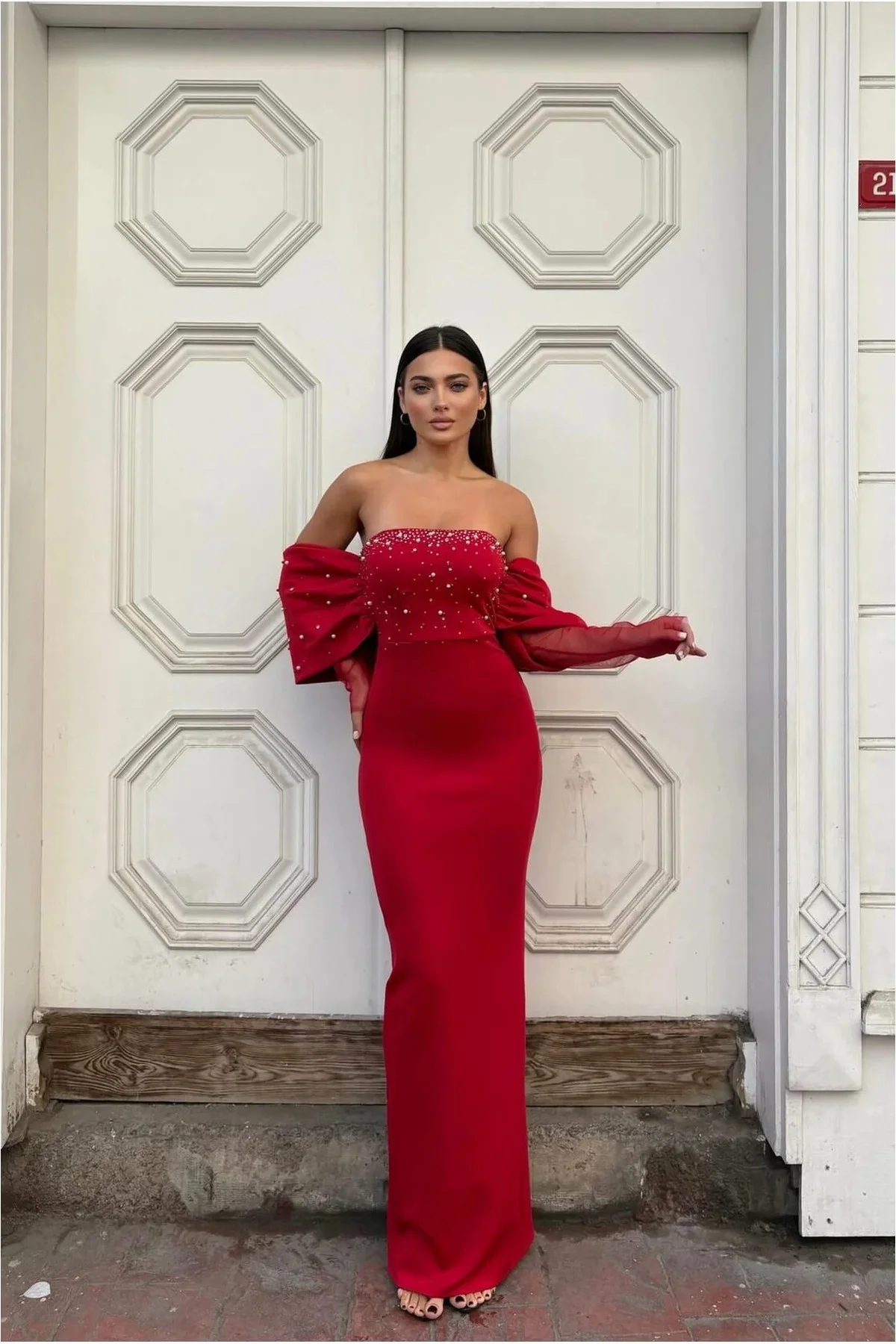 Kadın Trend Model Esnek Tül Kumaş Straplez Abiye Elbise Kadın Trend Model Esnek Tül Kumaş Straplez Abiye Elbise