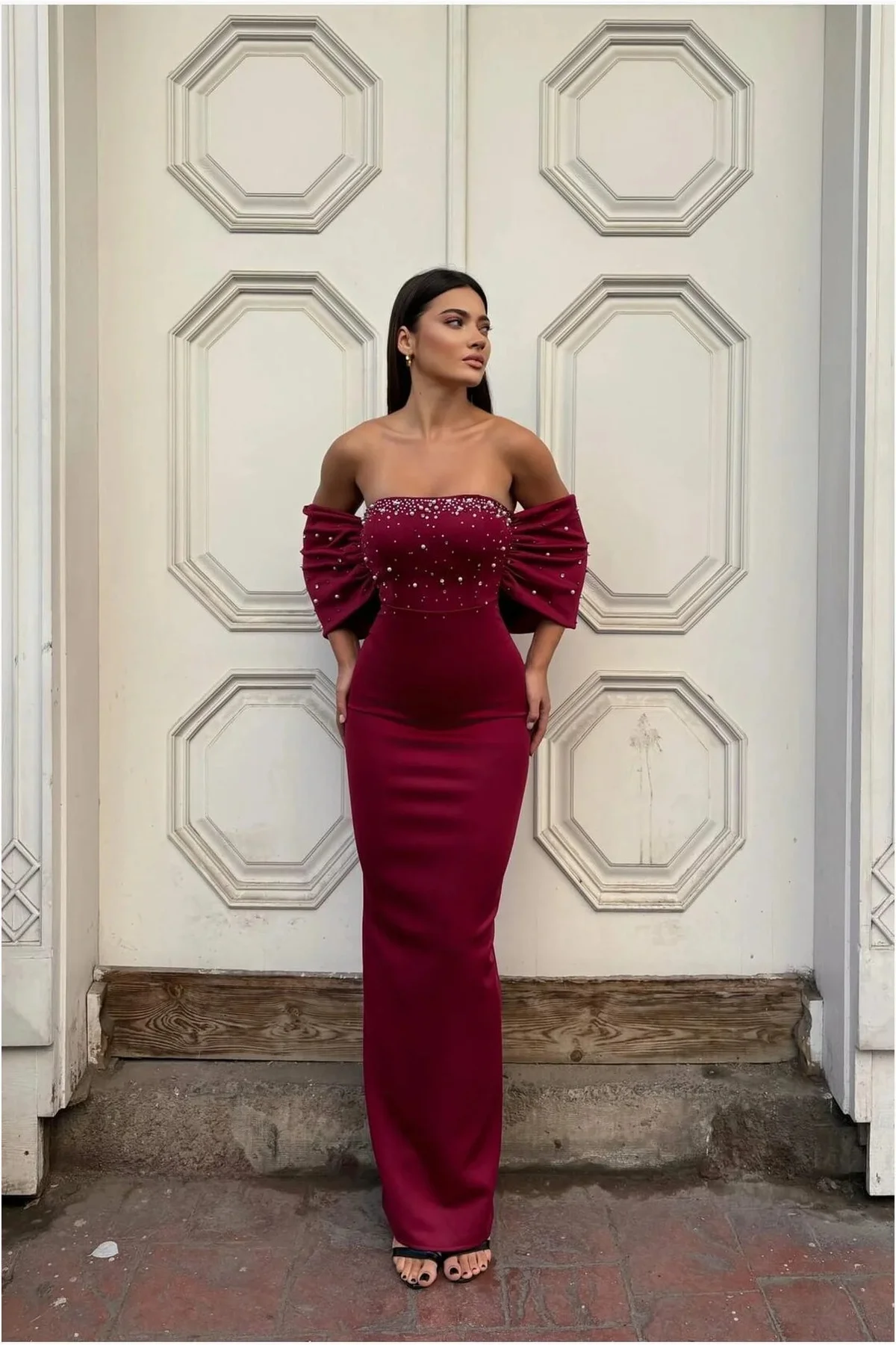 Kadın Trend Model Esnek Tül Kumaş Straplez Abiye Elbise Kadın Trend Model Esnek Tül Kumaş Straplez Abiye Elbise