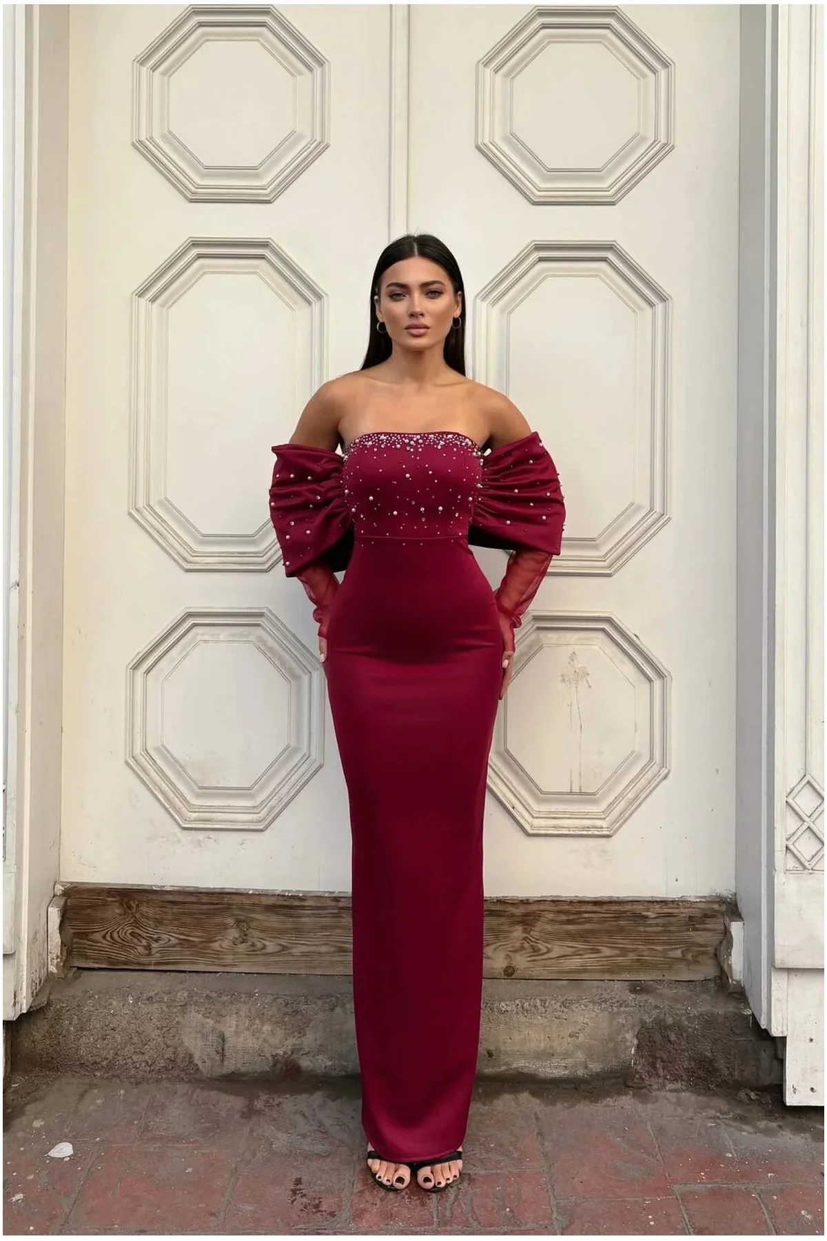 Kadın Trend Model Esnek Tül Kumaş Straplez Abiye Elbise Kadın Trend Model Esnek Tül Kumaş Straplez Abiye Elbise