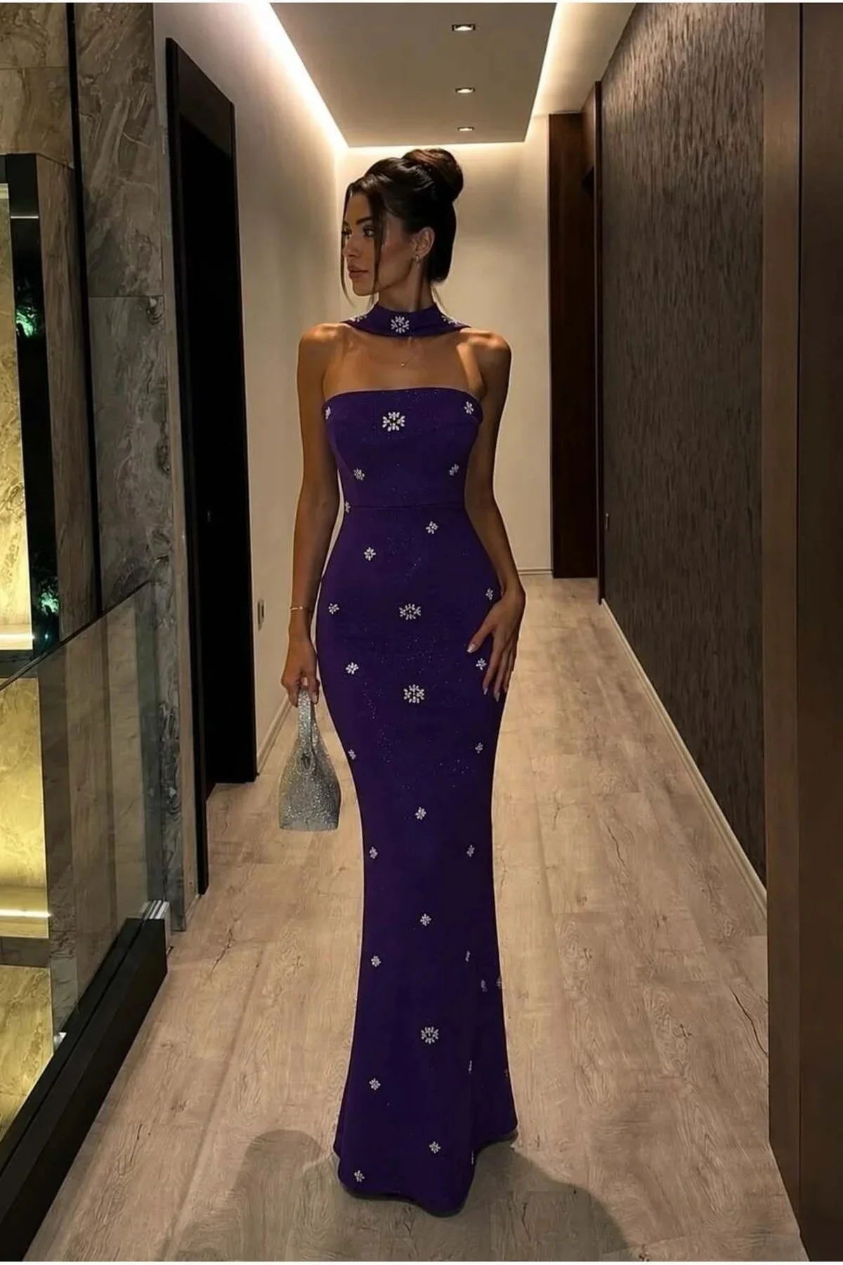 Kadın Trend Simli Kumaş Dik Yaka Taş Detaylı Abiye Elbise Fiyatı, Yorumları ve Özellikleri