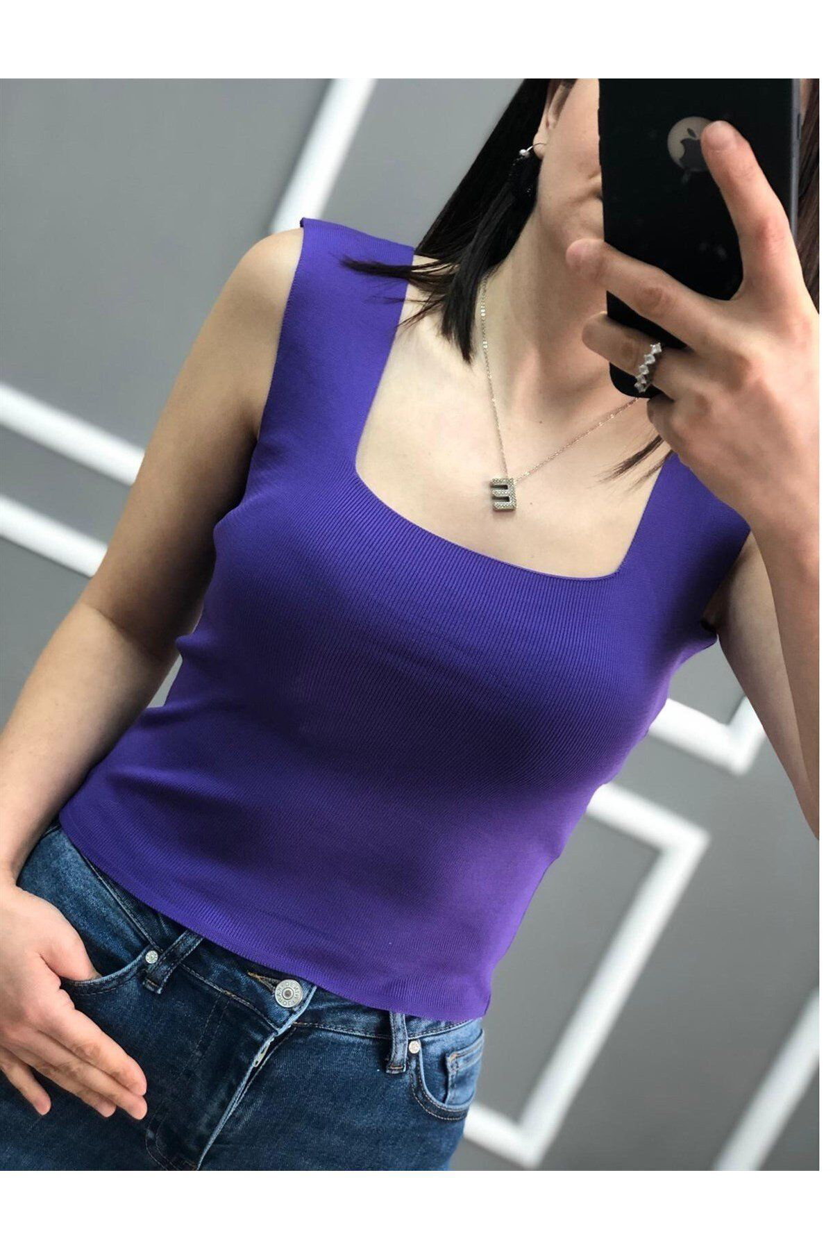 Kadın Triko Crop Top Uzunluk 55 cm