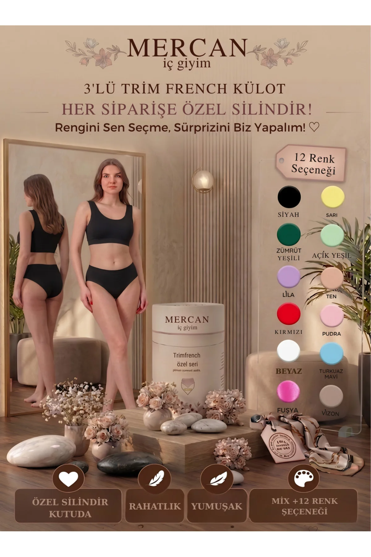 Kadın Trimfrench Külot 3'lü Özel Silindirde-Mix Renkli Kadın Trimfrench Külot 3'lü Özel Silindirde-Mix Renkli