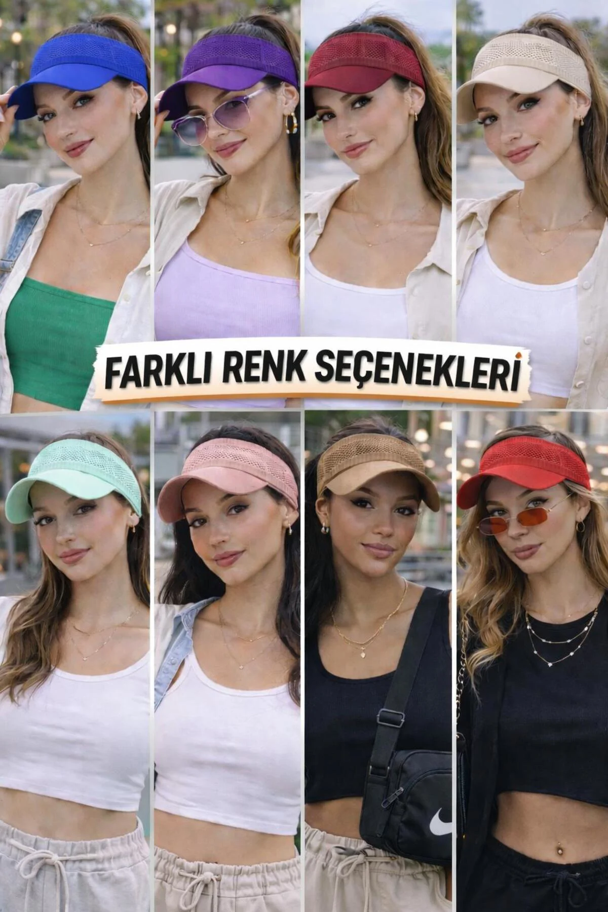 Kadın Beyaz Vizör Şapka, Yazlık Spor Üstü Açık Esnek şapka, Plaj 