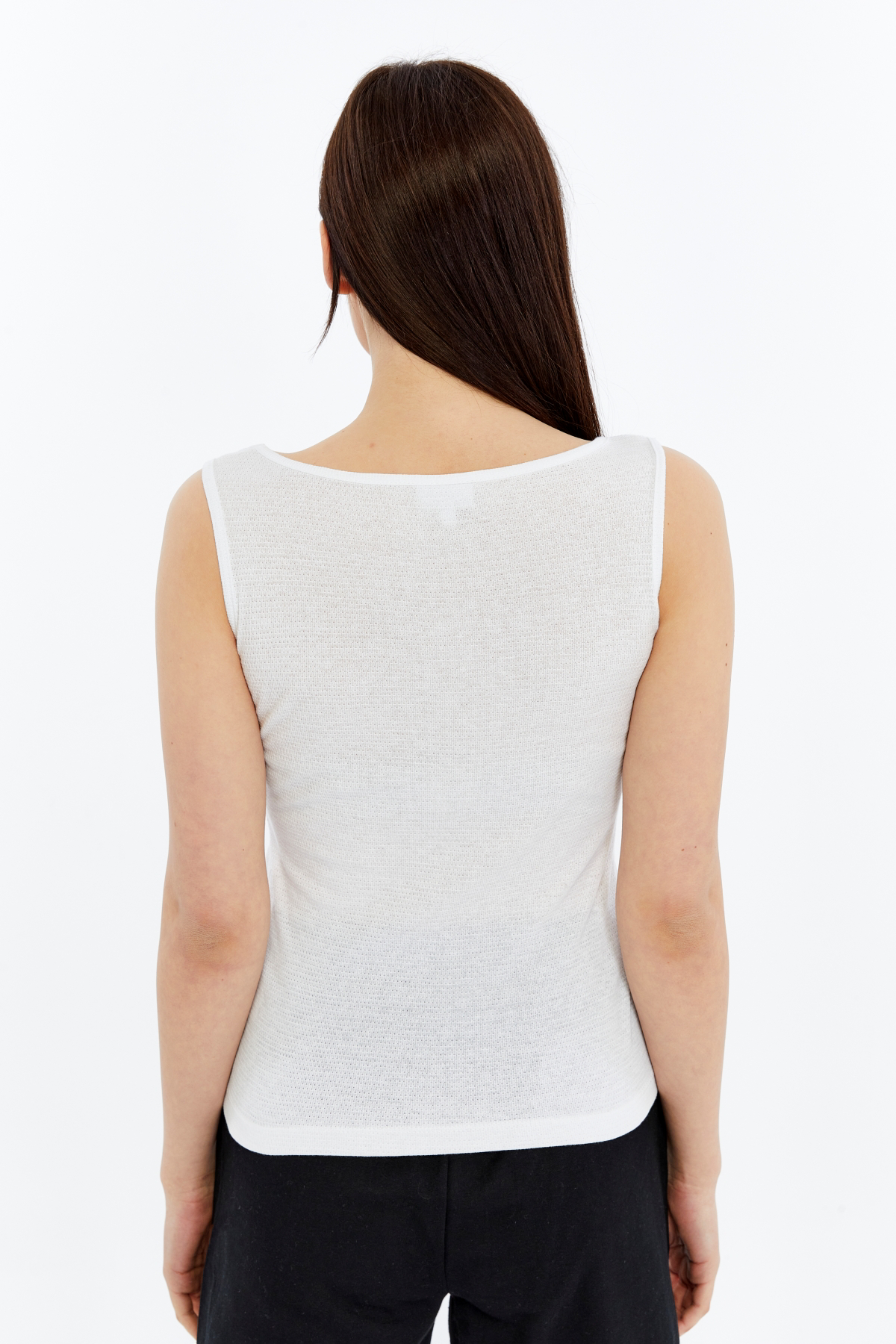 Kadın U Yaka %100 Pamuklu Kolsuz Dokulu Esnek Basic Günlük Tişört