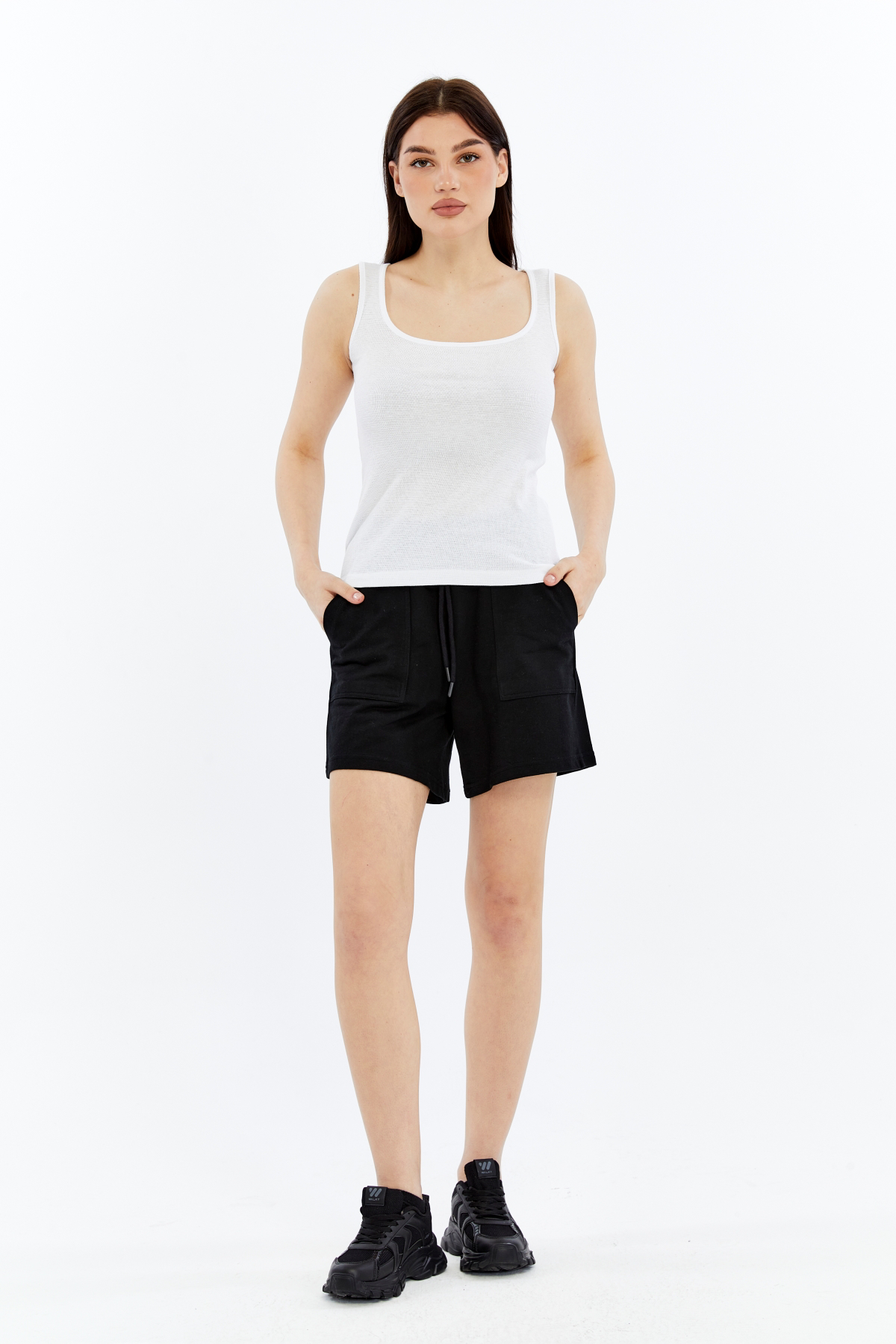 Kadın U Yaka %100 Pamuklu Kolsuz Dokulu Esnek Basic Günlük Tişört