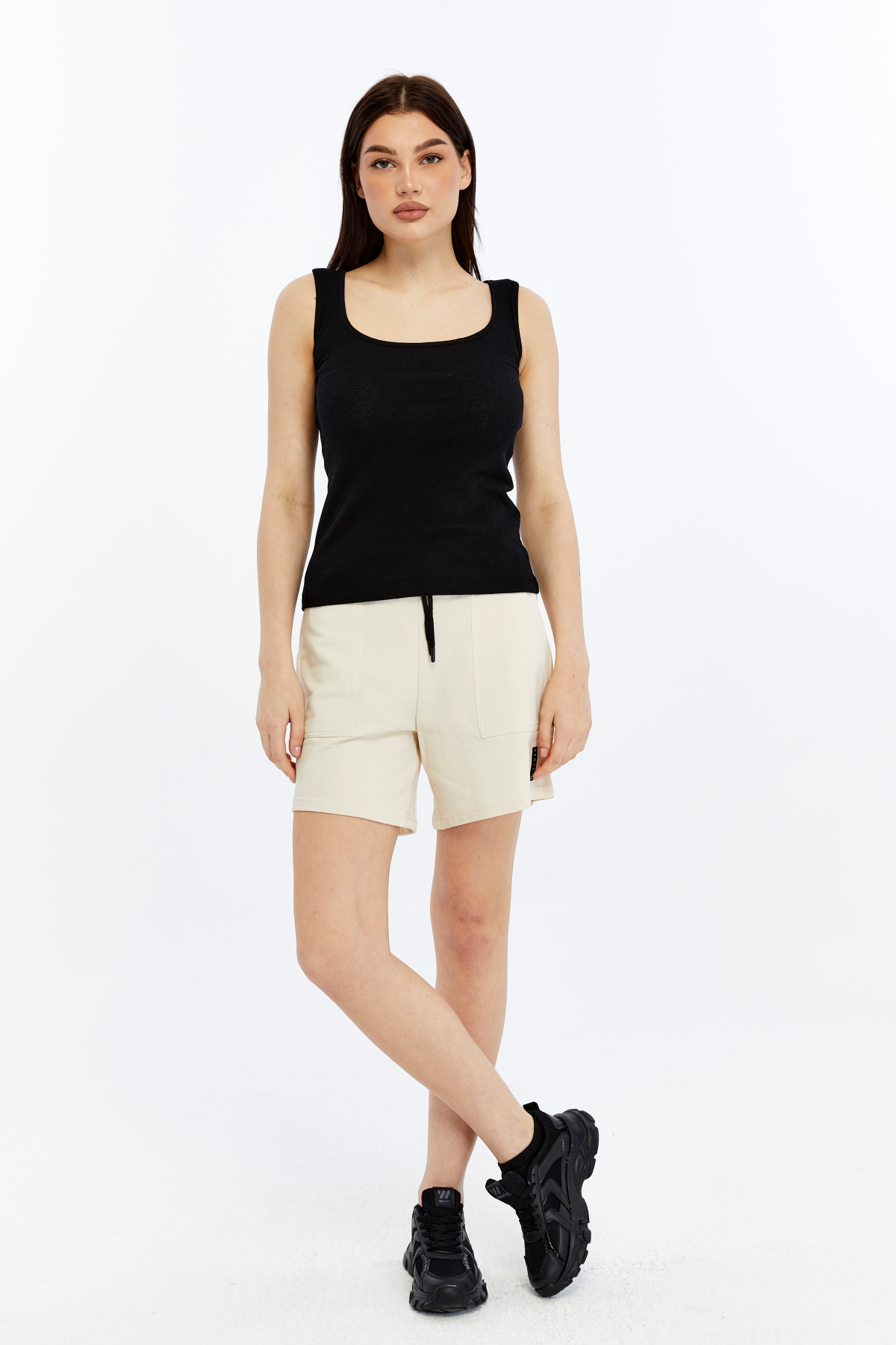 Kadın U Yaka %100 Pamuklu Kolsuz Dokulu Esnek Basic Günlük Tişört