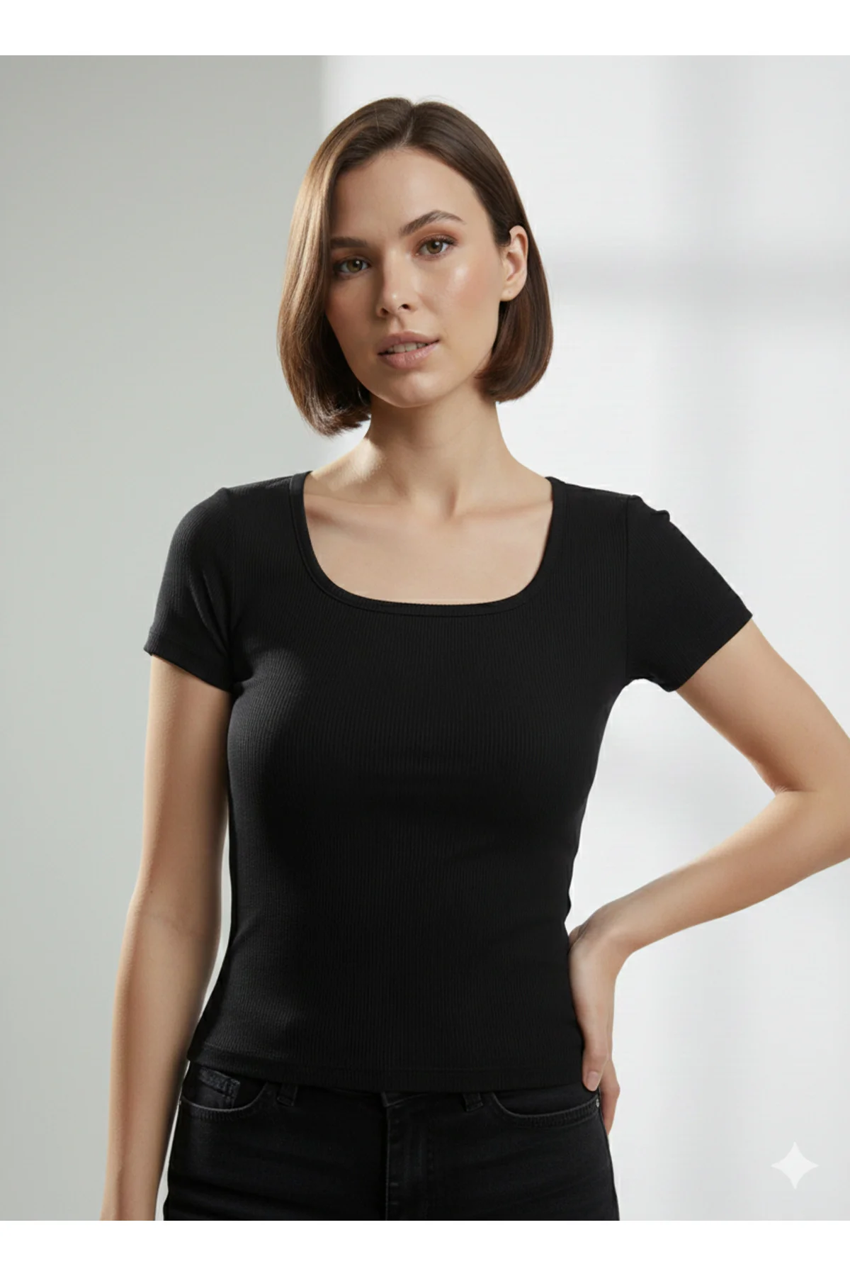 Kadın U Yaka Kısa kollu Slim Fit Regular body