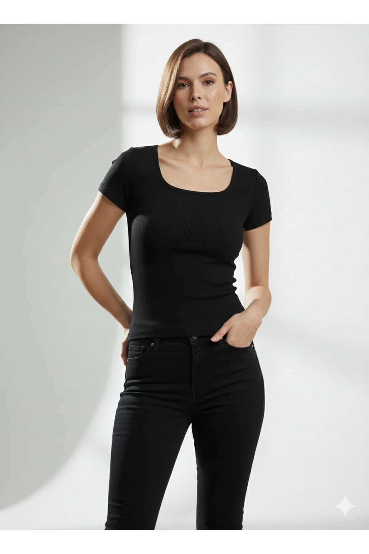Kadın U Yaka Kısa kollu Slim Fit Regular body
