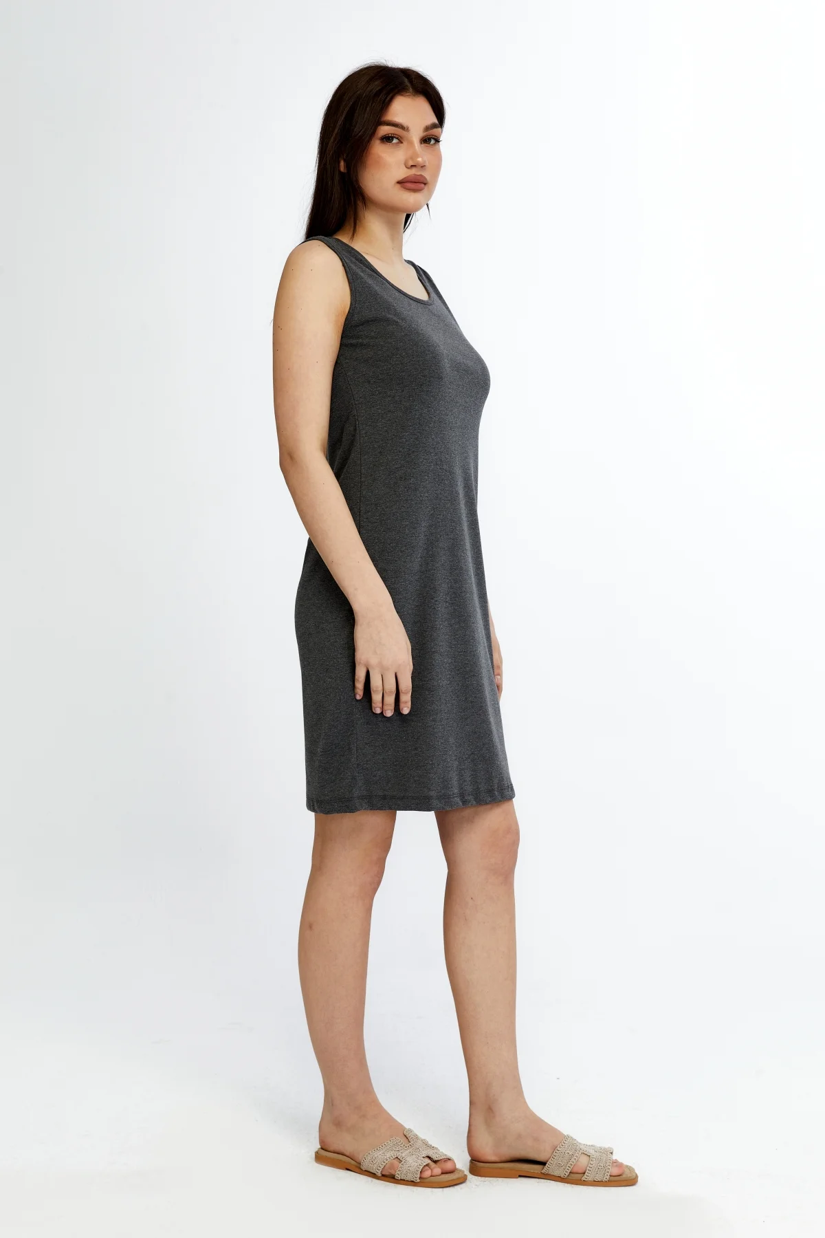 Kadın U Yaka Kolsuz Rahat Kesim Günlük Basic Elbise