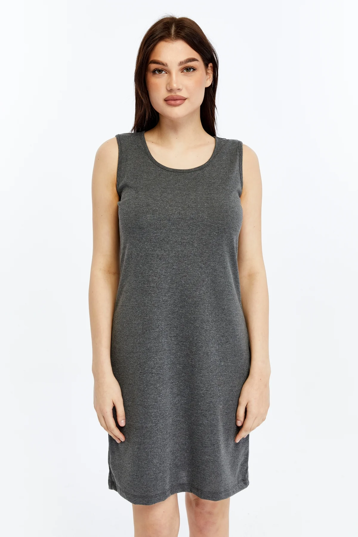 Kadın U Yaka Kolsuz Rahat Kesim Günlük Basic Elbise