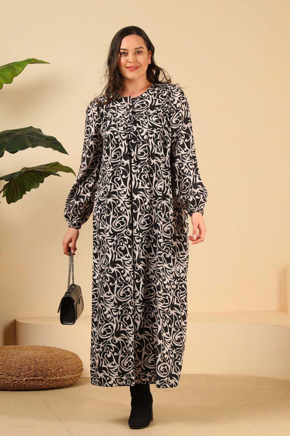 Ferace Kadın Uzun Buyuk Beden Anne Elbise Yazlik Tesettur Giyim Siyah