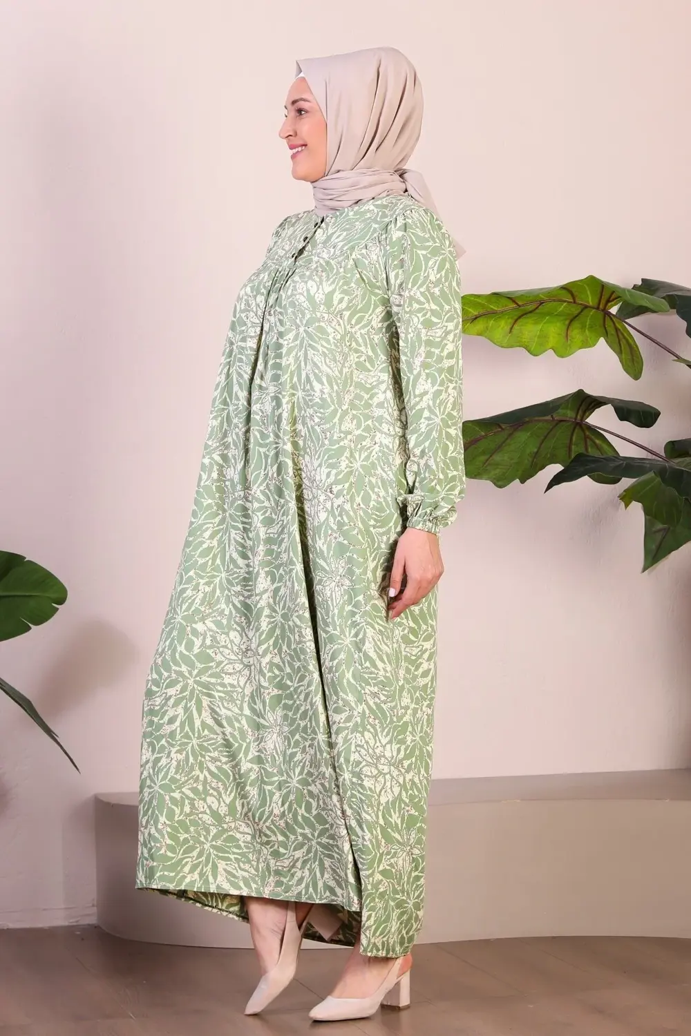 Kadın Uzun Buyuk Beden Anne Elbise Yazlik Tesettur Giyim Su Yeşil