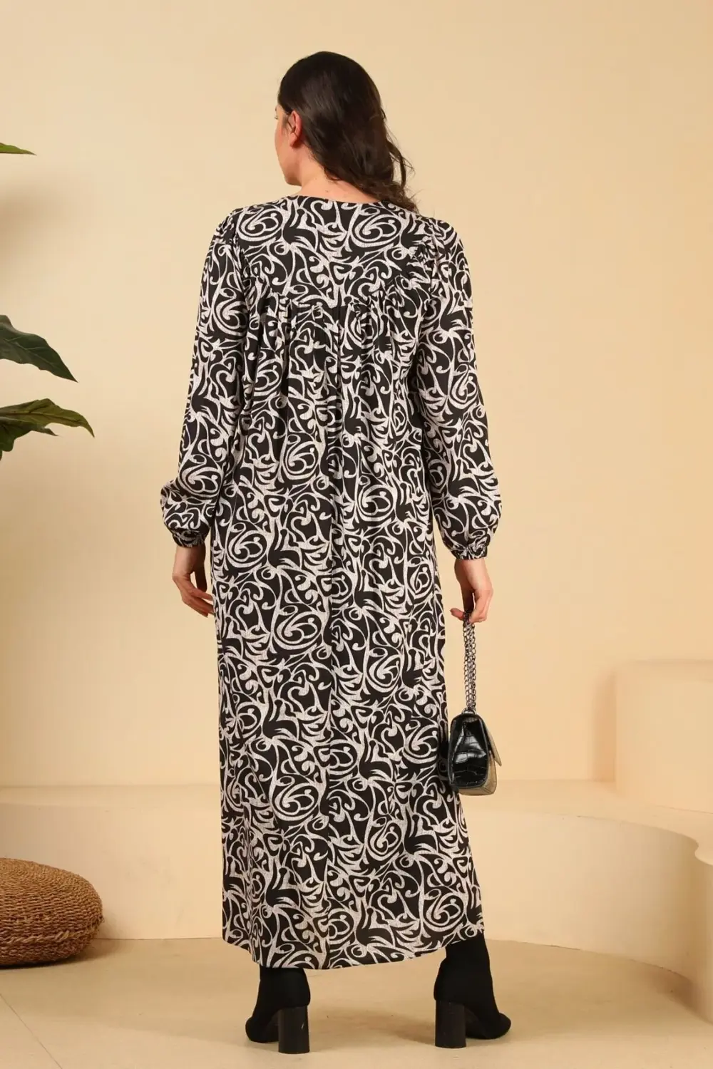 Kadın Uzun Buyuk Beden Anne Elbise Yazlik Tesettur Giyim Siyah