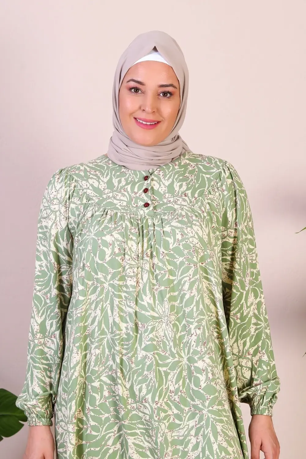 Kadın Uzun Buyuk Beden Anne Elbise Yazlik Tesettur Giyim Su Yeşil