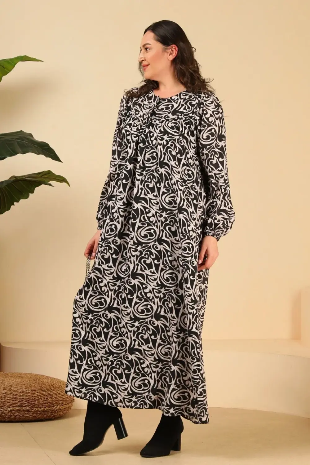 Kadın Uzun Buyuk Beden Anne Elbise Yazlik Tesettur Giyim Siyah