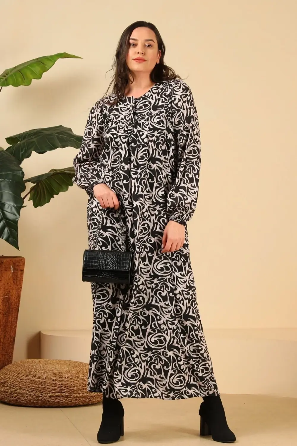 Kadın Uzun Buyuk Beden Anne Elbise Yazlik Tesettur Giyim Siyah