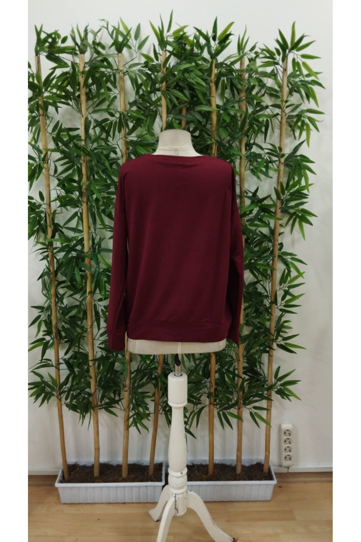 Kadın Uzun Kollu Bisiklet Yaka Viskon Iki Iplik Bluz