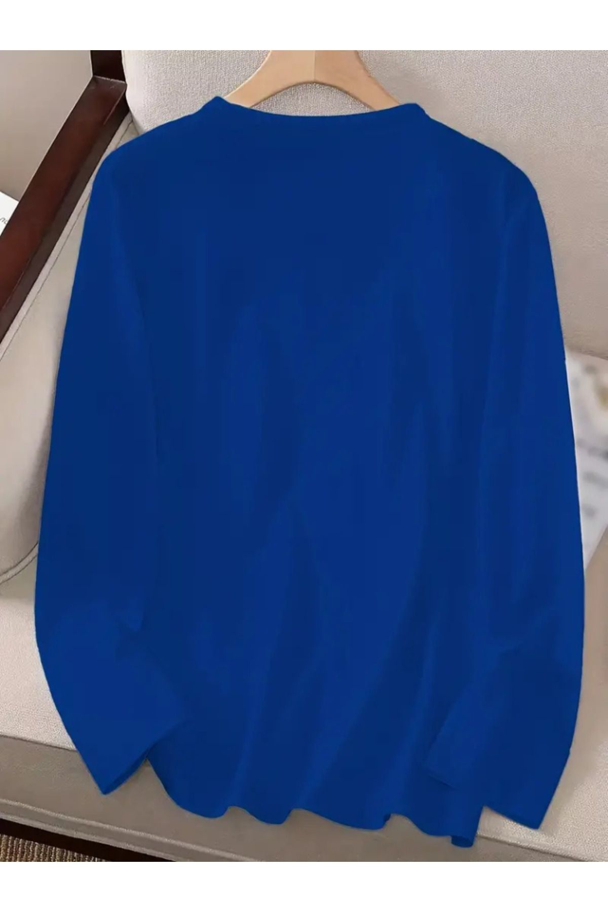 Kadın Uzun Kollu Bisiklet Yaka Ay Baskılı Viskon Bluz