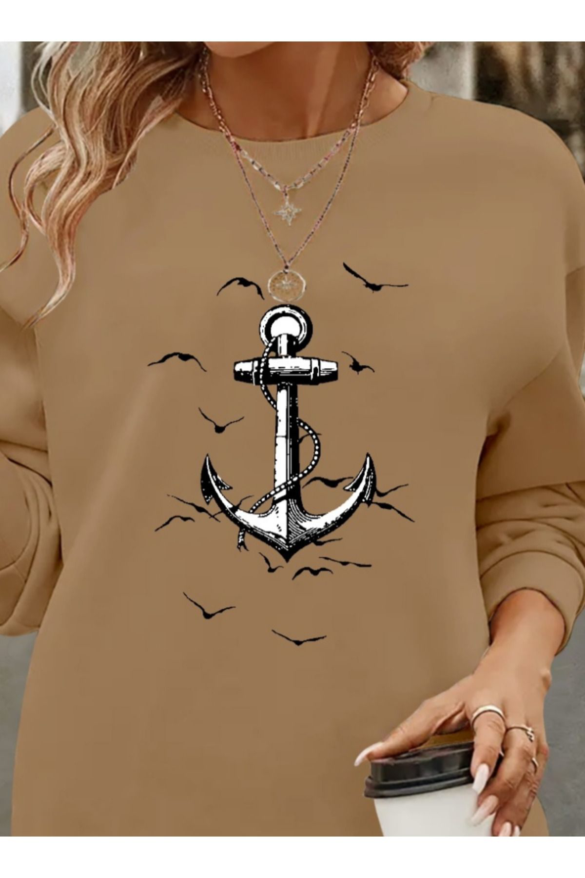 Kadın Uzun Kollu Bisiklet Yaka Desenli Viskon Iki Iplik Bluz