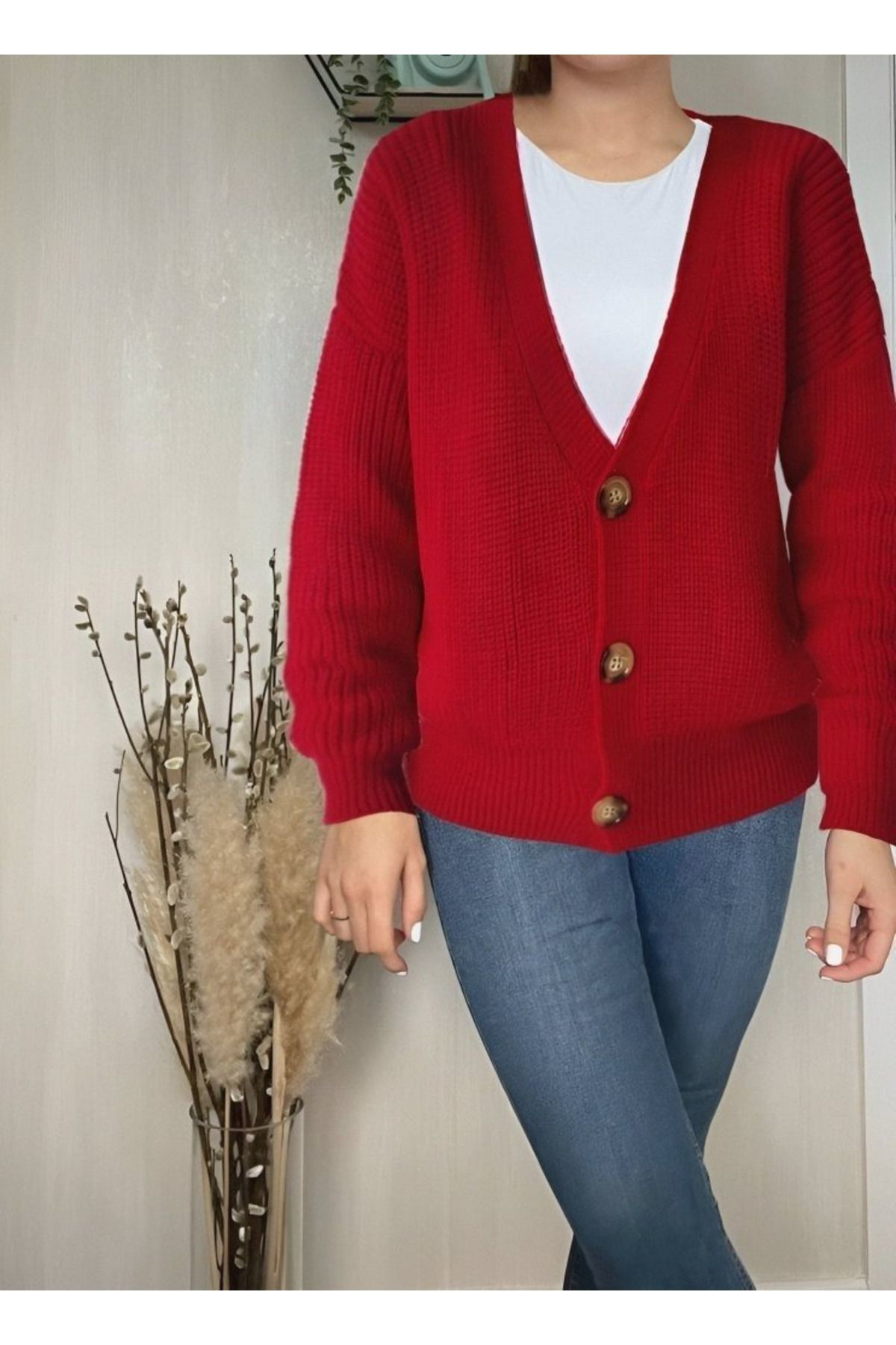 Kadın Uzun Kollu Düğme Detay Triko Bluz