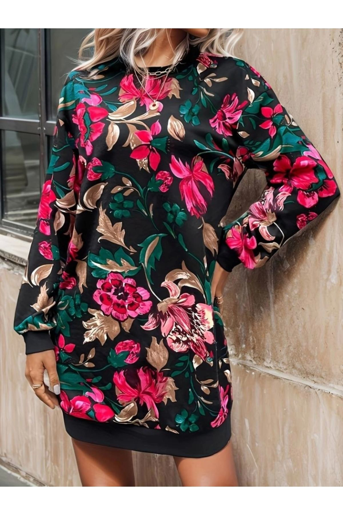 Kadın Uzun Kollu Bisiklet Yaka çizgi Desenli Triko Bluz