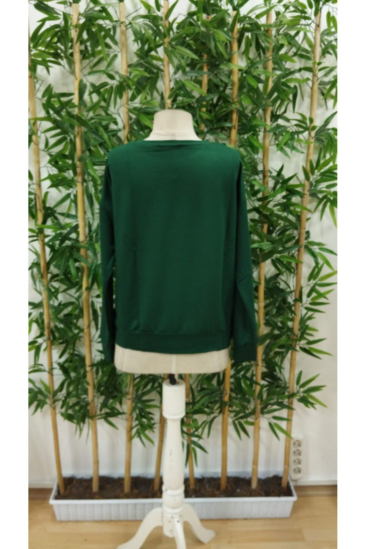 Creis Kadin Uzun Kollu Bisiklet Yaka Desenli Viskon İki İplik Bluz