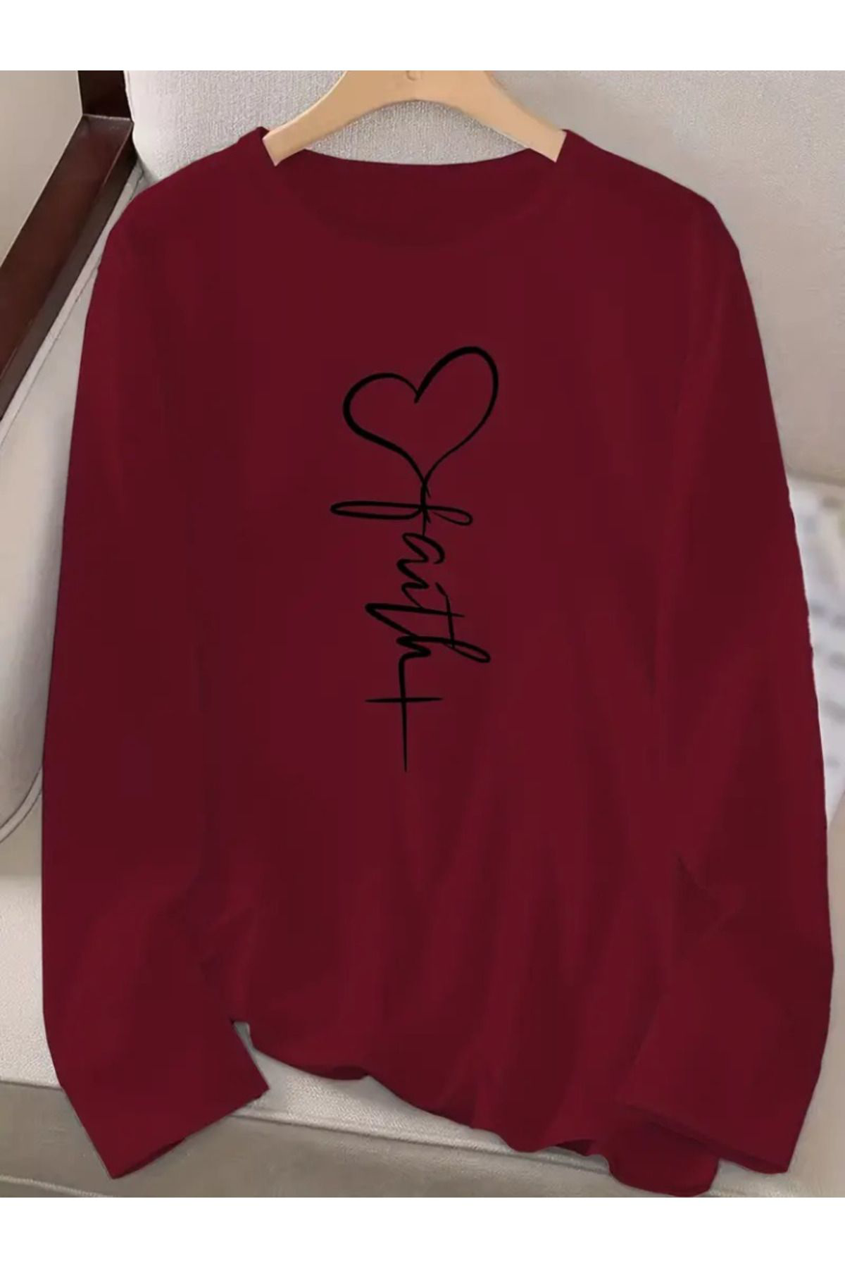 Molli Kadin Uzun Kollu Bisiklet Yaka Faith Baskili Viskon Bluz