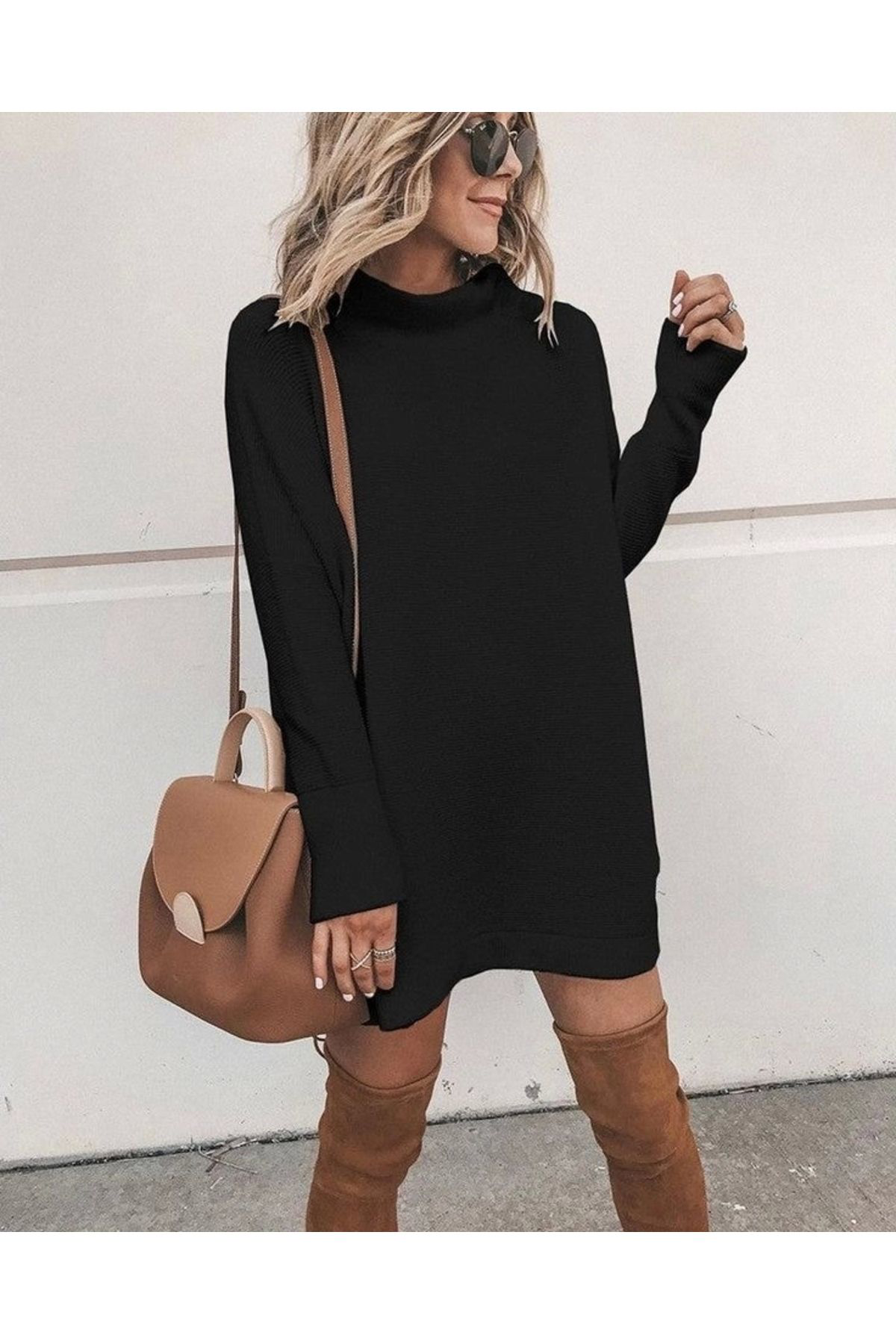 Kadın Uzun Kollu Balıkçı Yaka şardonlu Kaşkorse Elbise