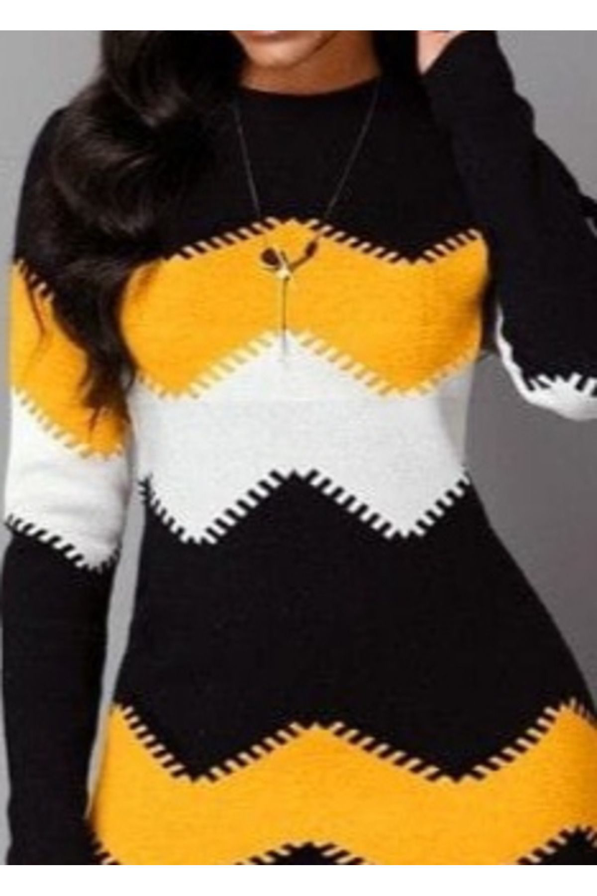 Kokosh Moda Kadin Uzun Kollu Bisiklet Yaka Triko Elbise