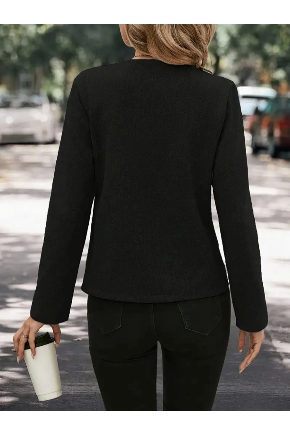 Beste Gürel Kadın Uzun Kollu Yuvarlak Yaka Önden Düğmeli Kaşe Ceket