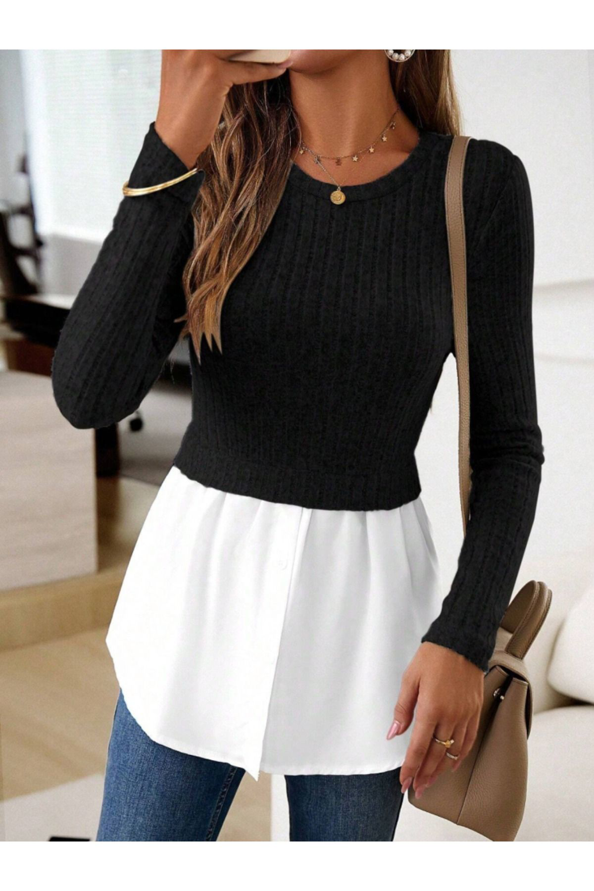 Kadın Uzun Kollu Bisiklet Yaka üst Kalın Fitilli Kaşkorse Alt Spo