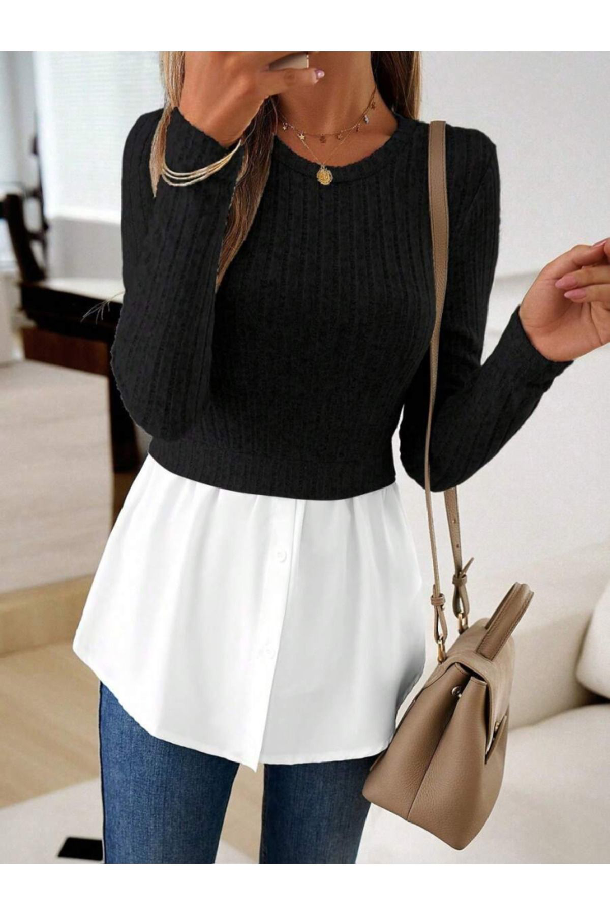 Kadın Uzun Kollu Bisiklet Yaka üst Kalın Fitilli Kaşkorse Alt Spo